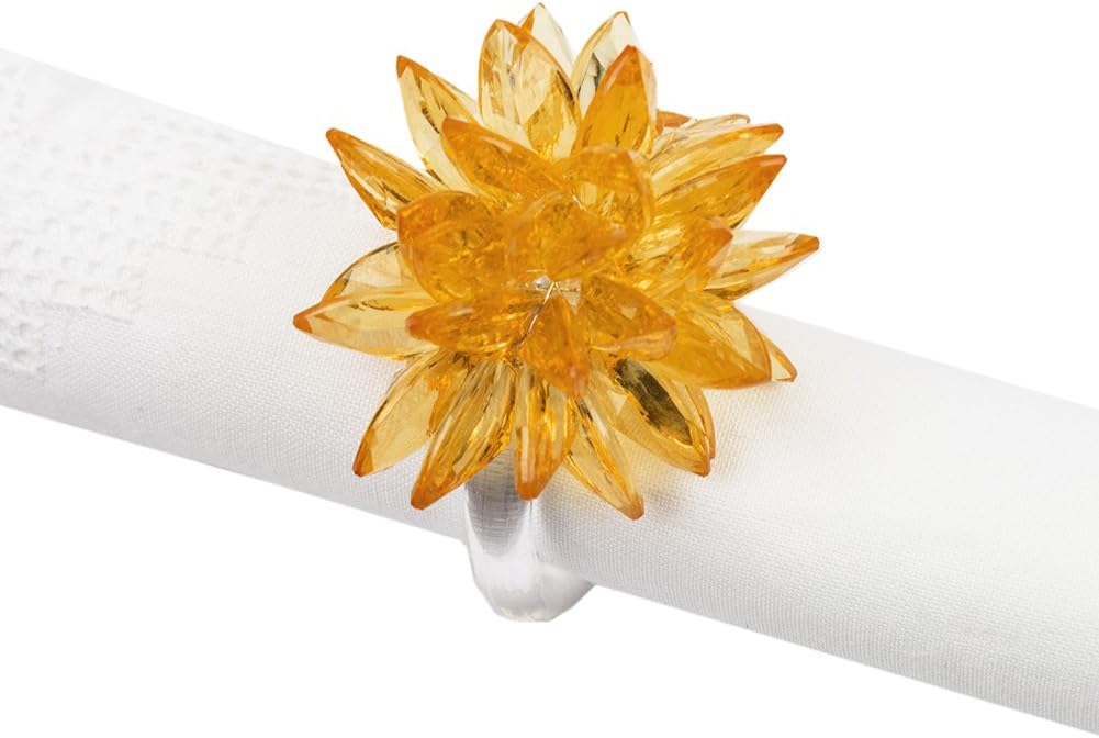 Fennco Styles Crystal Design Collection Napkin Rings - Set of 4 (Orange Crystal Flower)