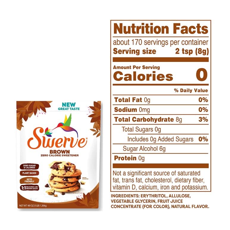 Swerve Ultimate Sugar Replacement Sweetener, Brown Sugar Substitute, Zero Calorie, Keto Friendly, Zero Sugar, Non-Glycemic, Gluten Free, 48 ounces