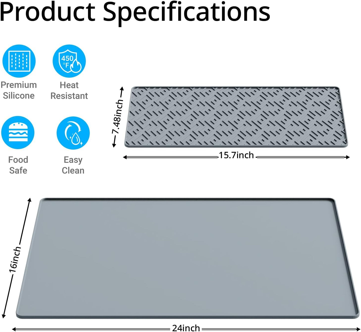 Silicone Coffee mat 24''x16'' – Non-Slip Bar Mat with Detachable Drying Layer for Espresso Machines, Countertops & Dish Racks