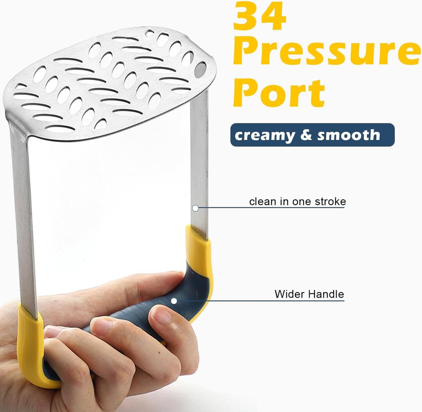 Large Smooth Mash Potato Masher,Heavy Duty Stainless Steel Mashed Potatoes,Versatile Masher for Potatoes,Sweet potato,Vegetables,Beans,Dishwasher Safe