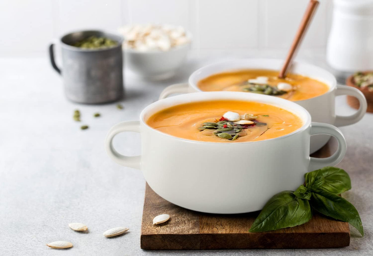 Kook Soup Crocks, Ceramic Bowls, Broil, Oven, Microwave and Dishwasher Safe, with Handles, For Casserole, Pasta, Cereal, 18 oz, Set of 4 (Coconut White)