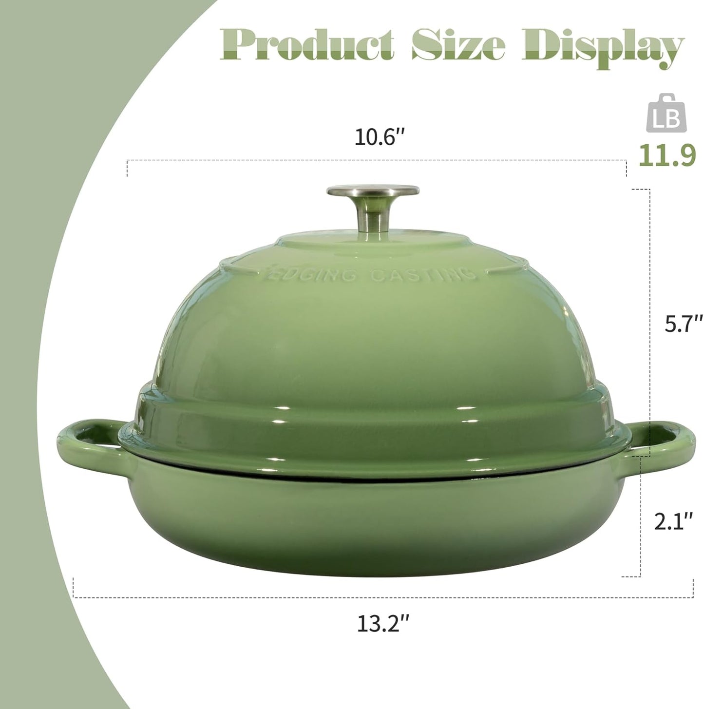 Enameled Cast Iron Dutch Oven Pot with Lid, Round Bread Oven for Homemade Sourdough Bread Baking, 6 Quart, Pistachio Green