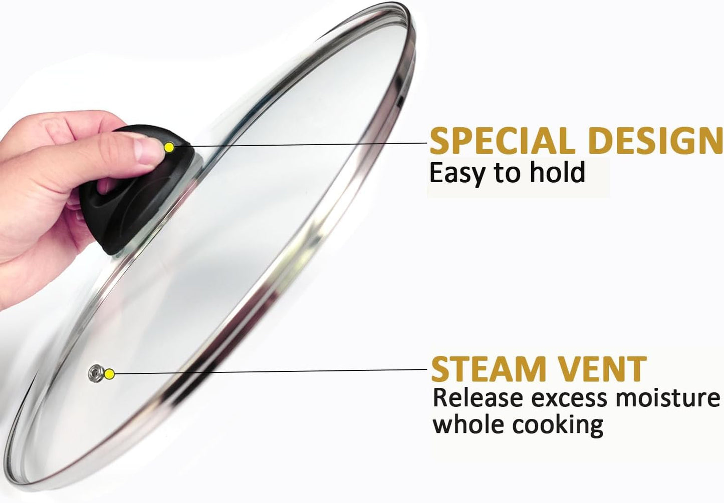 Glass Lids for Pot and Pan, 8, 9.5, 10.25, 11, 12, 12.6, 13.5, 14 Inch Tempered Replacement for Covers Kitchen Cookware, Frying Pan, Wok, Skillet (13.5 Inch)