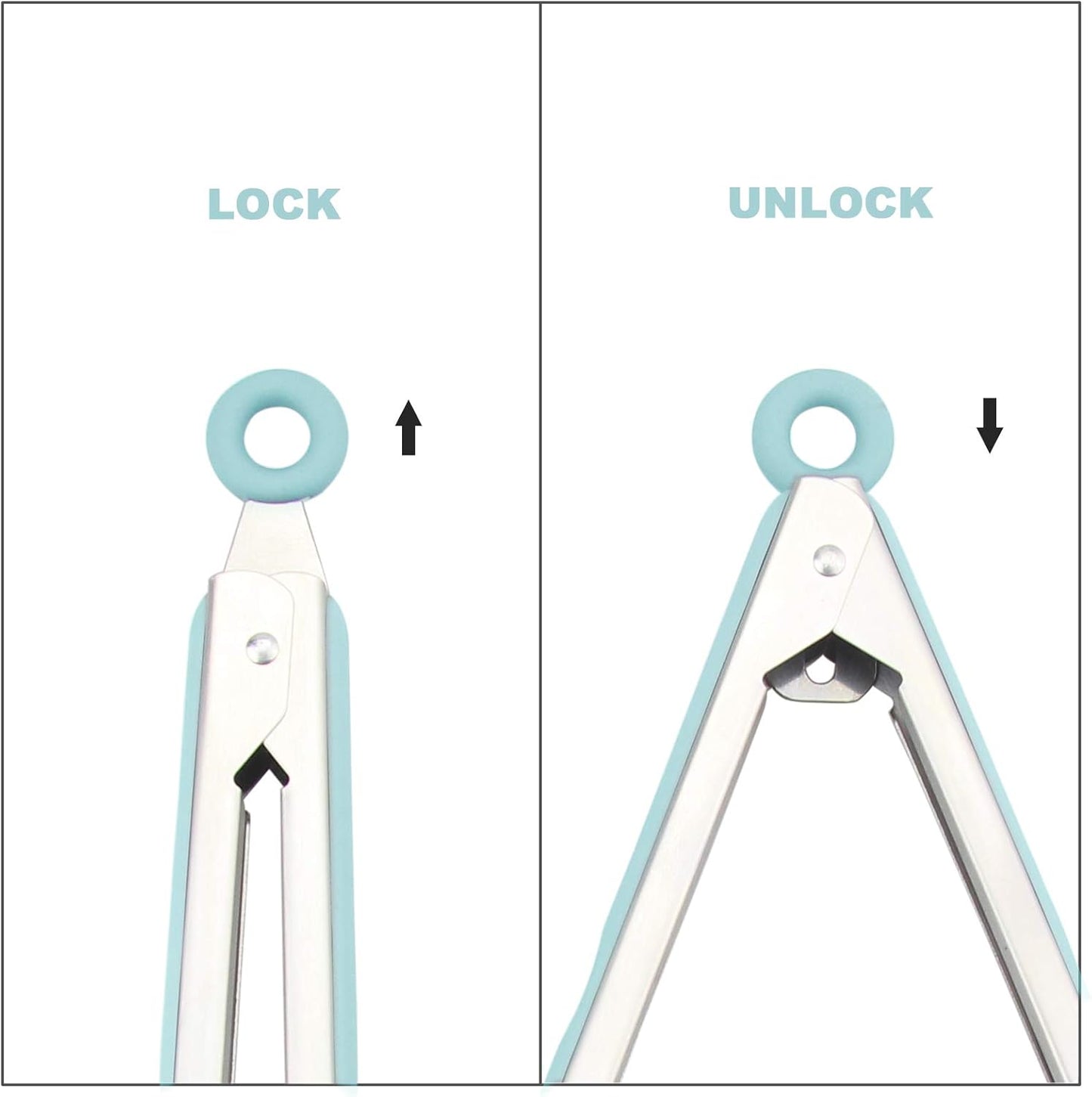 4 Pack Aqua Sky Kitchen Tongs, Premium Silicone BPA Free Non-Stick Stainless Steel BBQ Cooking Grilling Locking Food Tongs, 9-Inch & 12-Inch