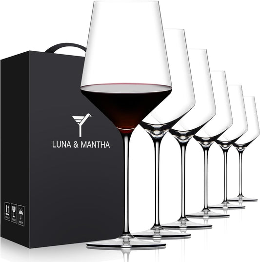 OJA Red Wine Glasses Set of 6, Premium Crystal Wine Glasses Hand Blown, 17 oz, Long Stem, Thin Rim, Perfect for Daily Use, Unique Wedding Anniversary or Birthday Gift