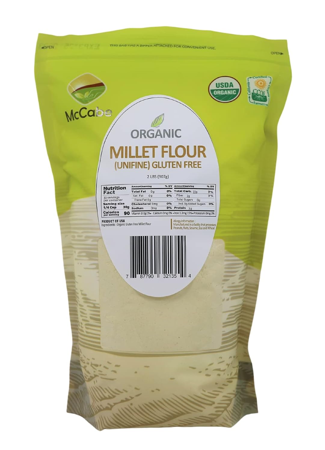 McCabe Organic Millet Flour - Millet Flour Organic | Rich with Fiber & Minerals | USDA and CCOF Certified | Product of USA | 2Lbs