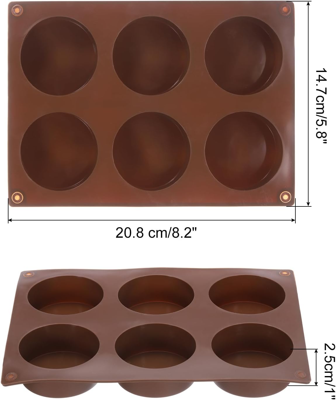 uxcell 4pcs Silicone Muffins Pan, 6 Cup Silicone Cupcake Pan Nonstick Baking Tray for Muffins, Cupcakes, Dishwasher Safe, Brown