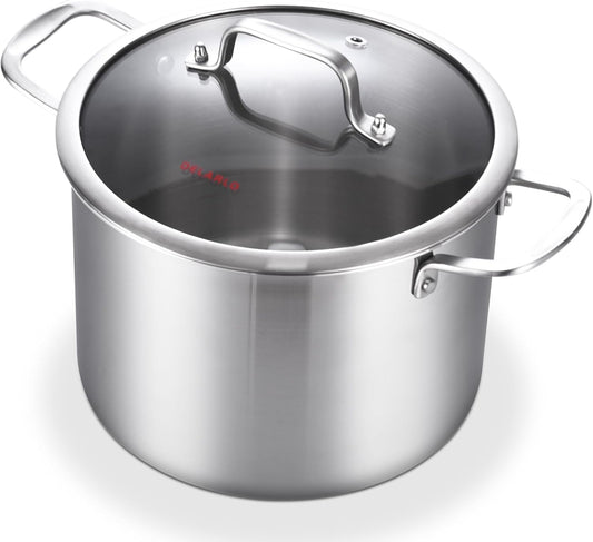 DELARLO Tri-Ply Stainless Steel 8 Quart Stock Pot, All Stove Compatible Up to 600℉ Soup Pot with Lid, 18/10 Induction Big Stockpot with Lids, Large Stainless Steel Induction for Cooking
