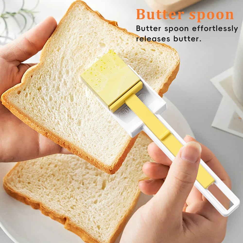 Butter Dish with Precision Spoon, Countertop and Refrigerator, Keep Butter Fresh, Easy Scoop, Plastic Butter Keeper Tray Box for East/West Coast Butter (Black, Large)