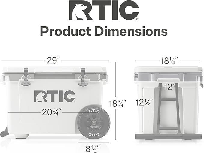 RTIC 52 Quart Ultra-Light Wheeled Hard Cooler Insulated Portable Ice Chest Box for Beach, Drink, Beverage, Camping, Picnic, Fishing, Boat, Barbecue, 30% Lighter Than Rotomolded Coolers