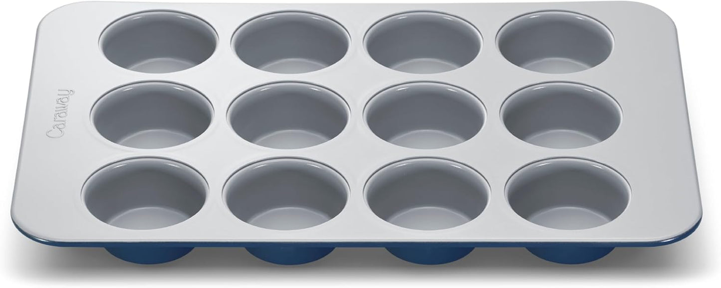 Caraway Non-Stick Ceramic 12-Cup Muffin Pan - Naturally Slick Ceramic Coating - Non-Toxic, PTFE & PFOA Free - Perfect for Cupcakes, Muffins, and More - Navy