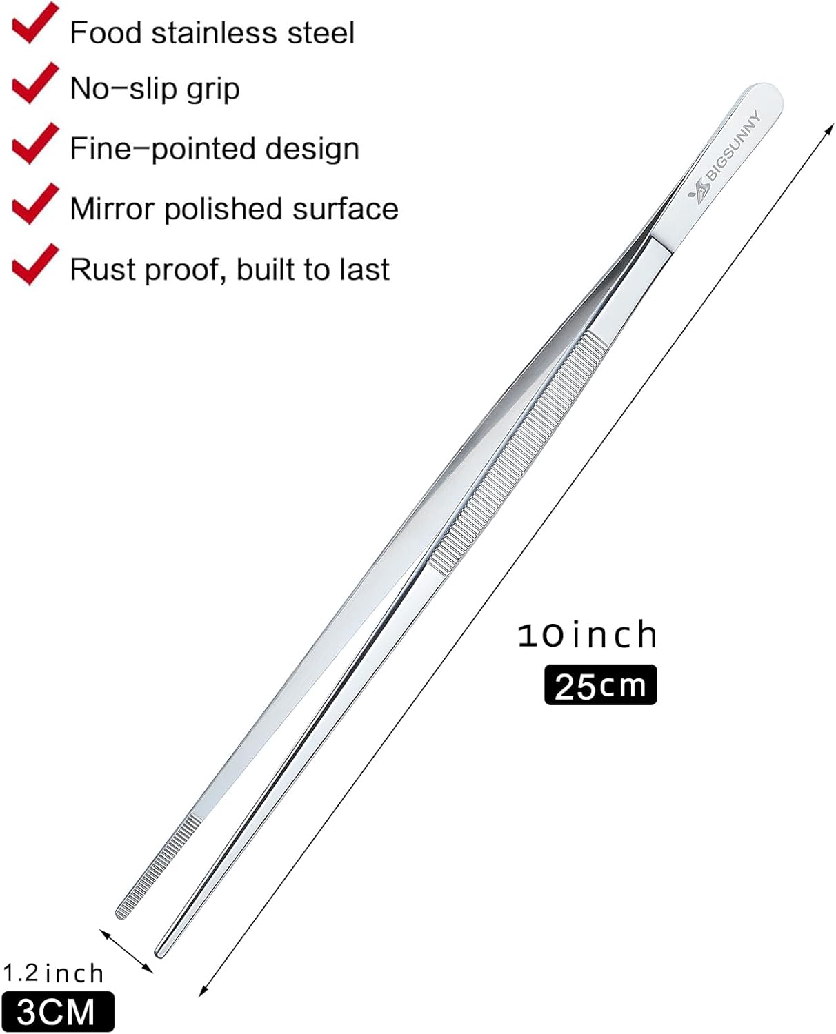 MSY BIGSUNNY 10 Inch Kitchen Food Tweezers Fine Stainless Steel Tweezer Tongs, Multi-function Kitchen Serving Tongs - Set of 2