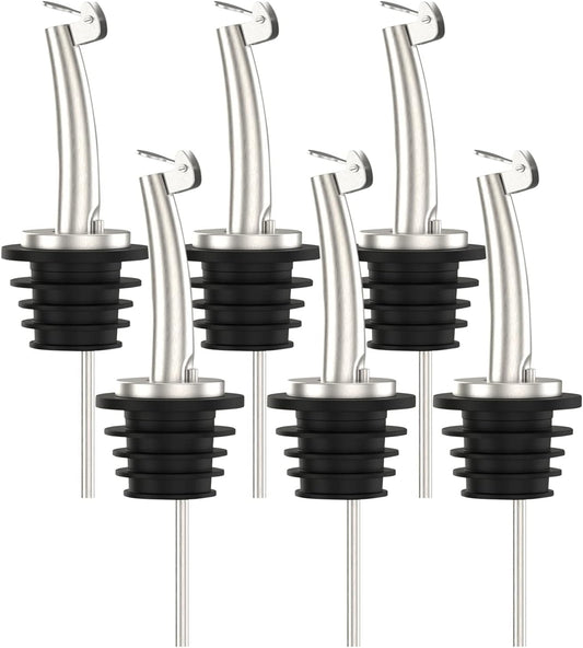 Axe Sickle 6 Pcs Oil Spout Liquor Bottle Pourer Spouts Stainless Steel Speed Pour Spouts for Olive Oil Dispenser Spout for About 3/4" Bottle Mouth, with Flip Top