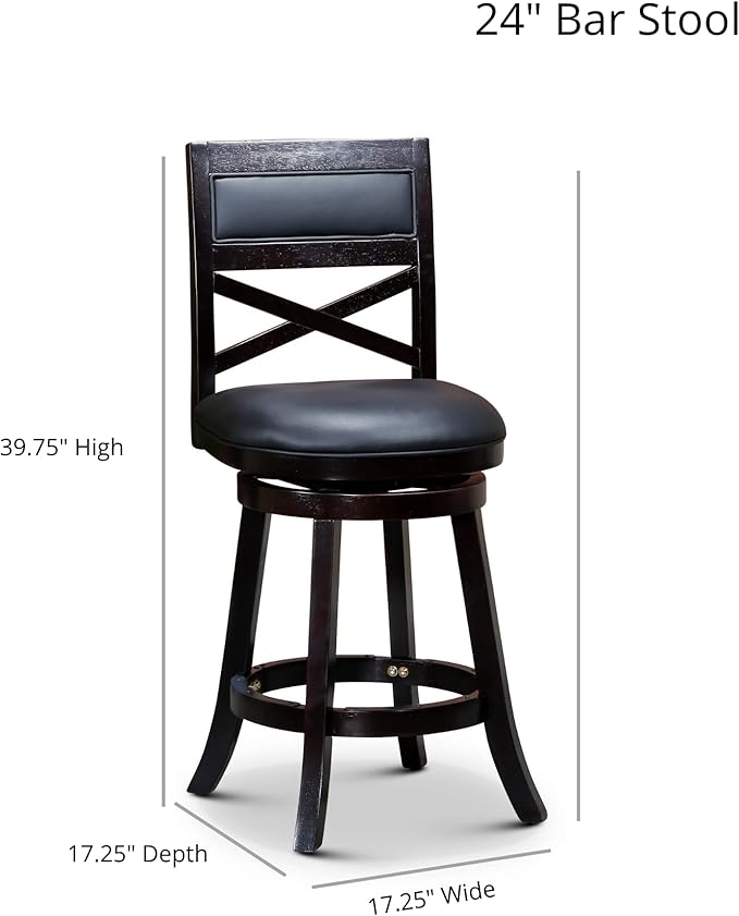 DTY Indoor Living Meeker 24 Inch Counter Height Bar Stools with Backs - Wooden Swivel Counter Stools for Kitchen Island - Charcoal Fabric Seat, Solid Wood Frame, Natural Finish