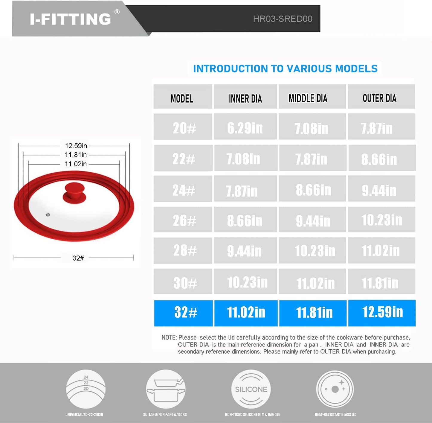Universal Lid for Pot,Pan,Skillet Fits 11”,12”, 12.5”Cookware Silicon lid Dishwasher Safe, Replacement Lid Vented Tempered Glass with Heat Resistant Silicone Rim By HR Huare Technology, Red,1 Pack