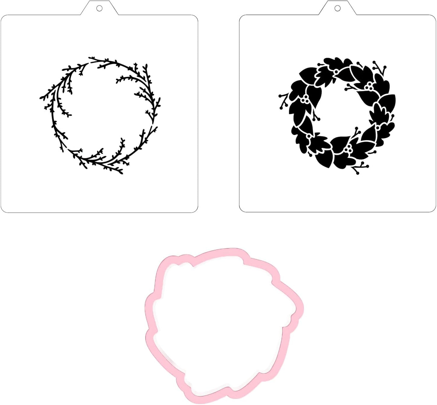 Wreath Cookie cutter and stencil set Baking stencils and cutters bundle DIY bakery decorating kit Wedding Cookie cutter with stencils Icing stencil and cookie cutter combo (Wreath Set)