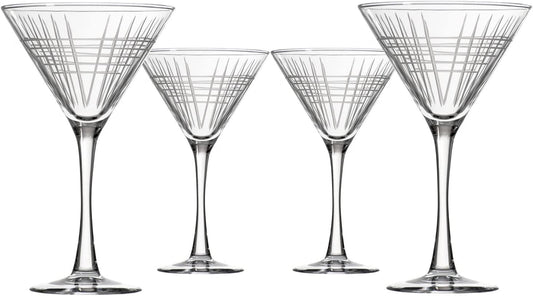 Rolf Glass Matchstick Martini Glass - Set of 4 Stemmed 10 Ounce Martini Glasses - Lead-Free Glass - Diamond-Wheel Engraved Cocktail Glasses - US Made