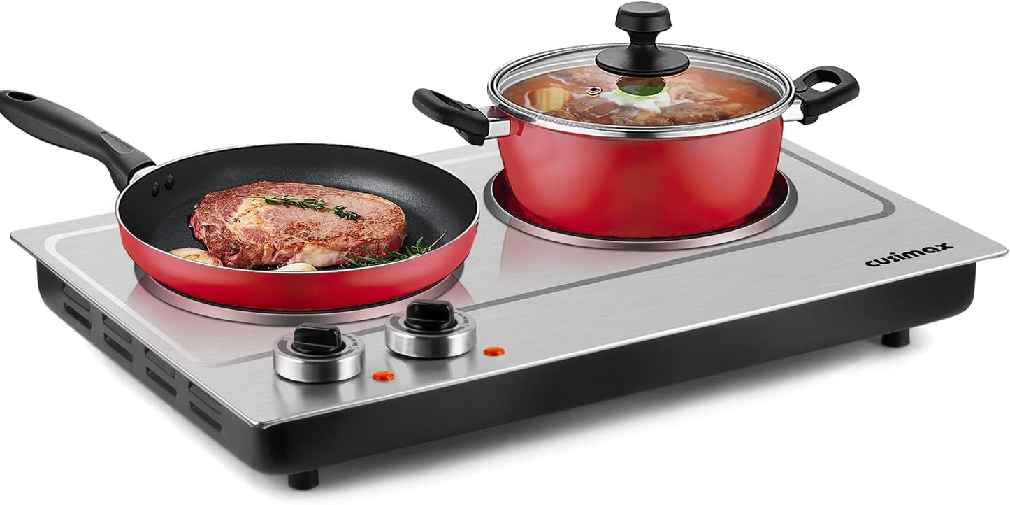 CUSIMAX Hot Plate, 1800W Double Burners, Infrared Cooktop, Electric Ceramic Hot Plates for Cooking, Portable Countertop Burner Glass Heating Plate, Compatible w/All Cookware, Upgraded Version