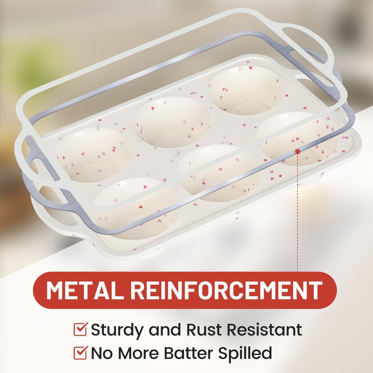 CAKETIME Jumbo Muffin Pan, Metal Reinforced Frame 3.5 Inch Large Silicone Cupcake Pan 6 Cups Large Muffin Pan with Handle Nonstick Jumbo Muffin Tin for Baking Giant Homemade Muffins, Frittatas 1 Pack