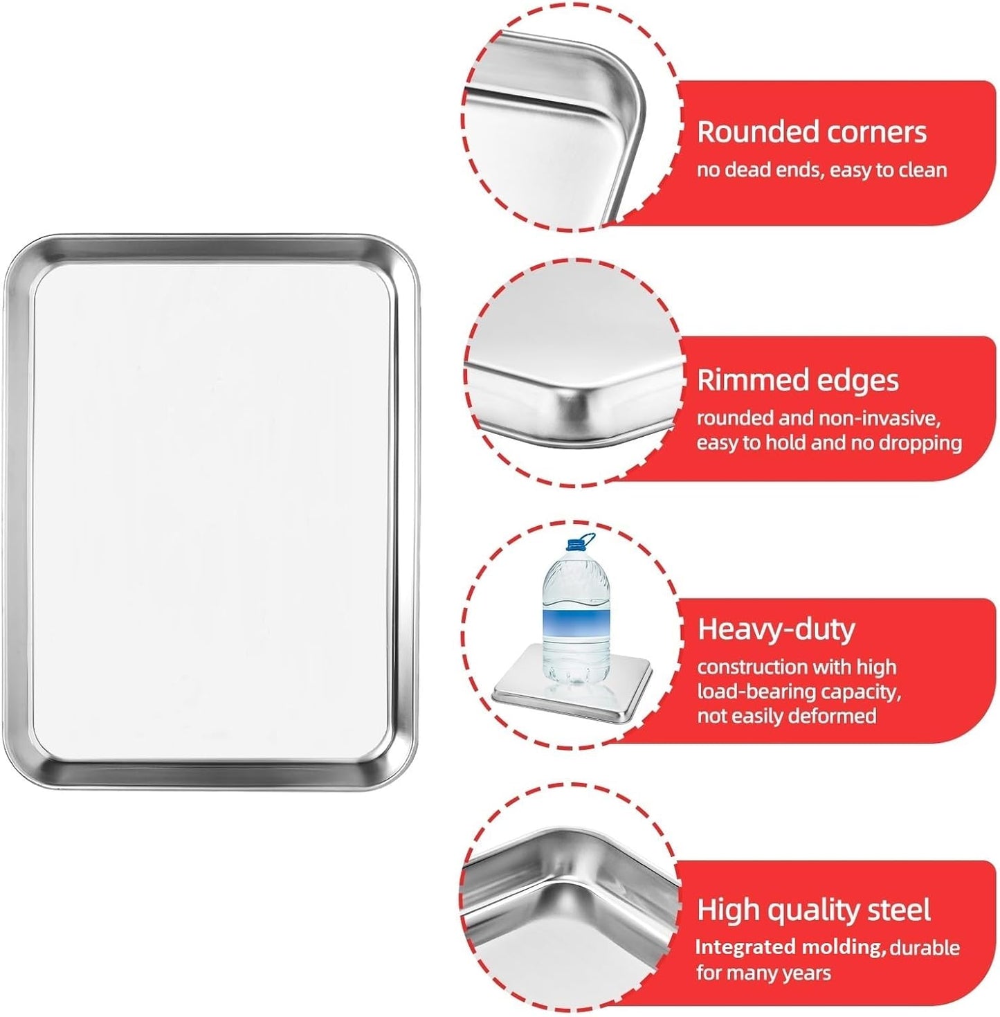 Baking Sheet, Stainless Steel Cookie Sheet Baking Pan Tray for Toaster Oven Size 9 x 7 x 1 Inch, Non Toxic & Healthy, Mirror Finish & Easy Clean, Dishwasher Safe