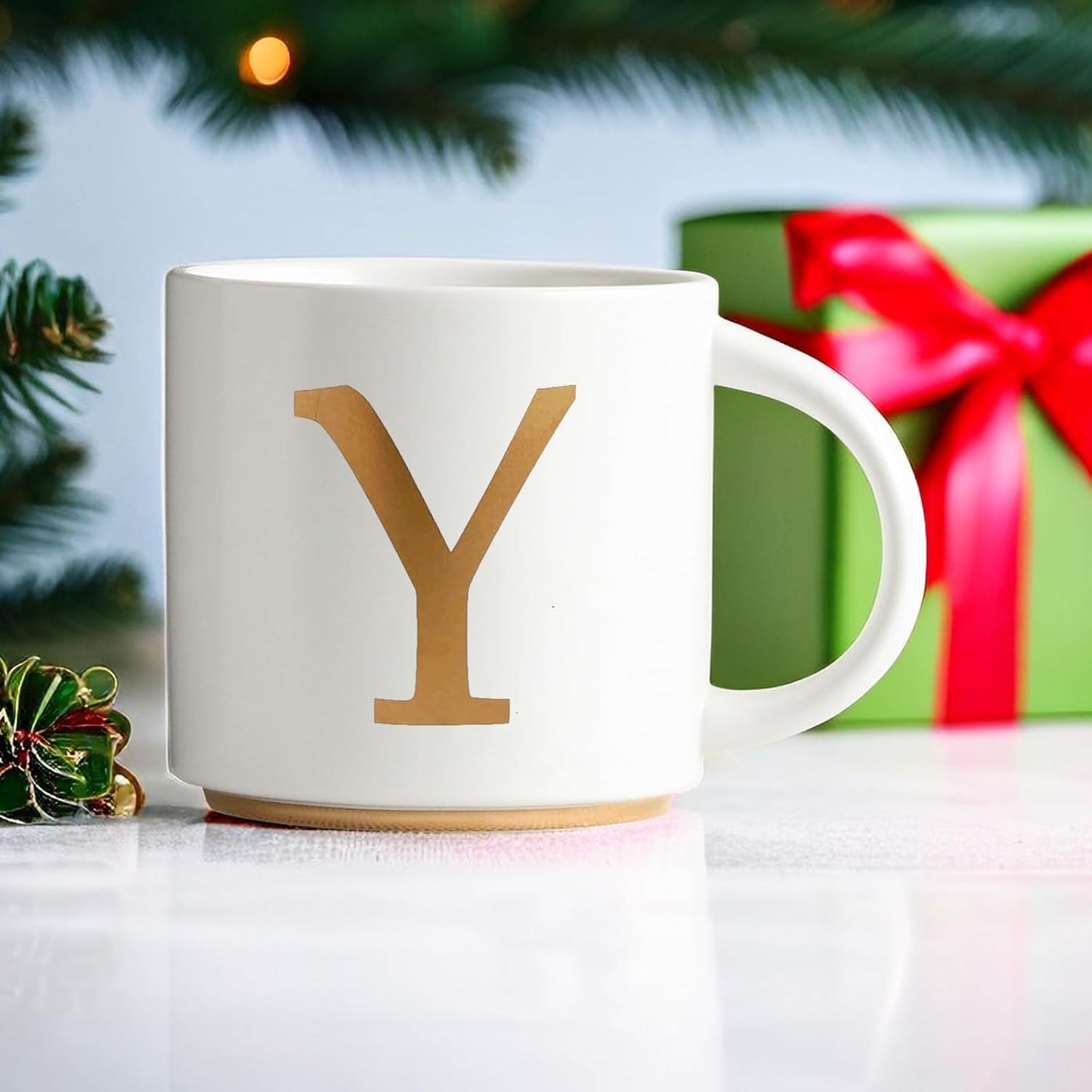 COLLECTIVE HOME - Monogram Ceramic Mugs, 15 oz Golden Initial Coffee Cups, Elegant Alphabet Tea Mugs, Elegant Personalized Mug with Gift Box, Unique Mug with Double Side Capital Letter (Y)