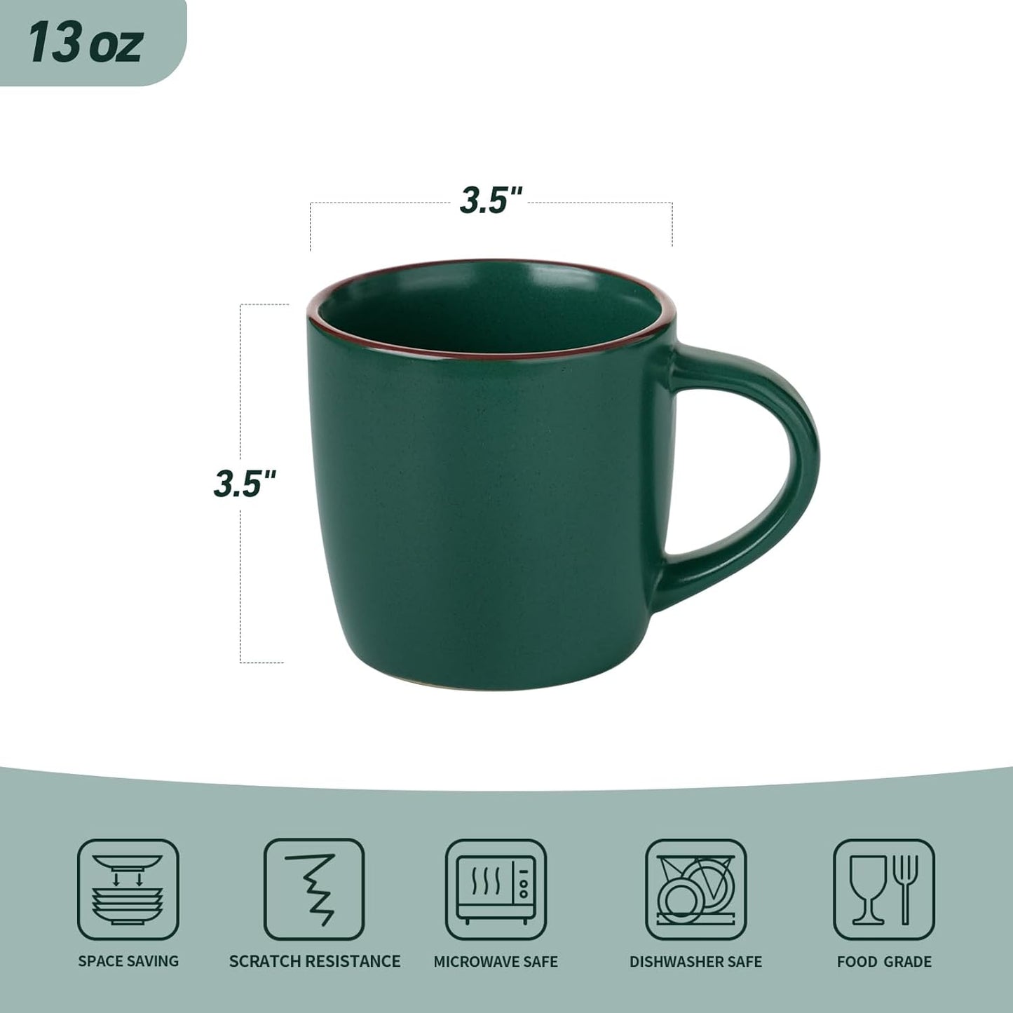 famiware Mercury Coffee Mugs 13 oz, Coffee Mugs Set of 4 with Handle, Cups for Latte, Hot Tea, Cappuccino, Mocha, Cocoa, Dark Green