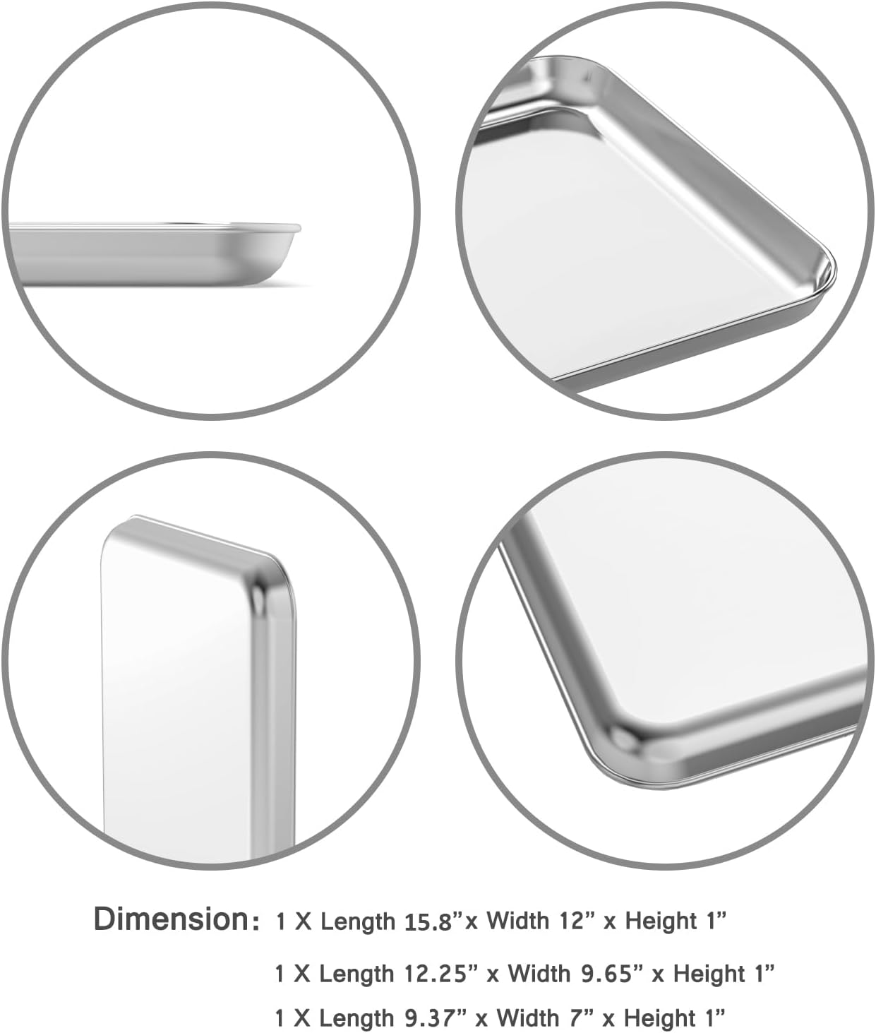 Wildone Baking Sheet Set of 3, Stainless Steel Cookie Sheet Baking Sheet Pan, 9/12/16 Inch, Non Toxic & Heavy Duty & Easy Clean