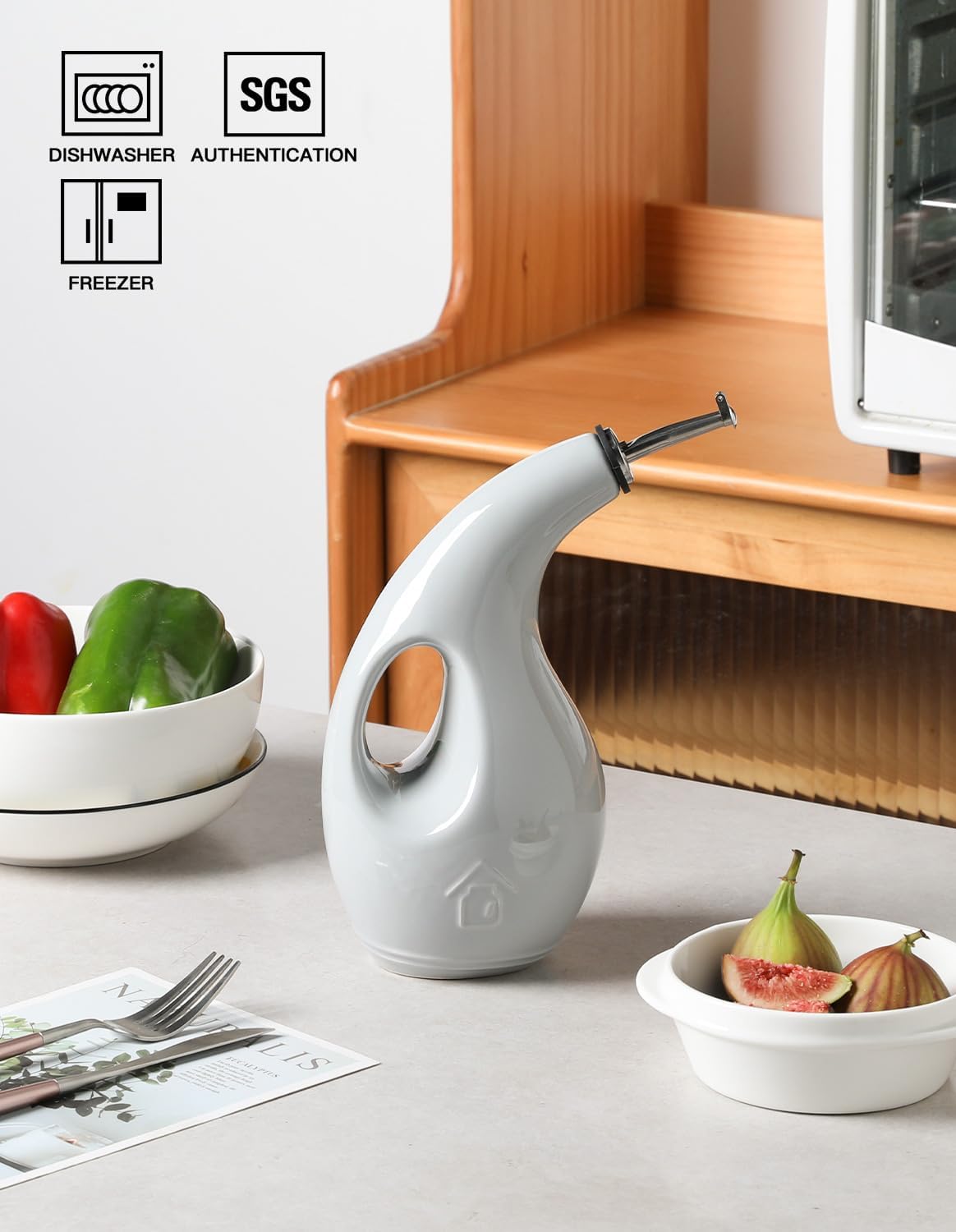 Sweejar Ceramic Olive Oil Dispenser Bottle,24 Oz Opaque Cruet Protects EVOO Oil to Reduce Oxidation, Suitable for Storage Vinegar, Coffee Syrups, Liquids (Gray)