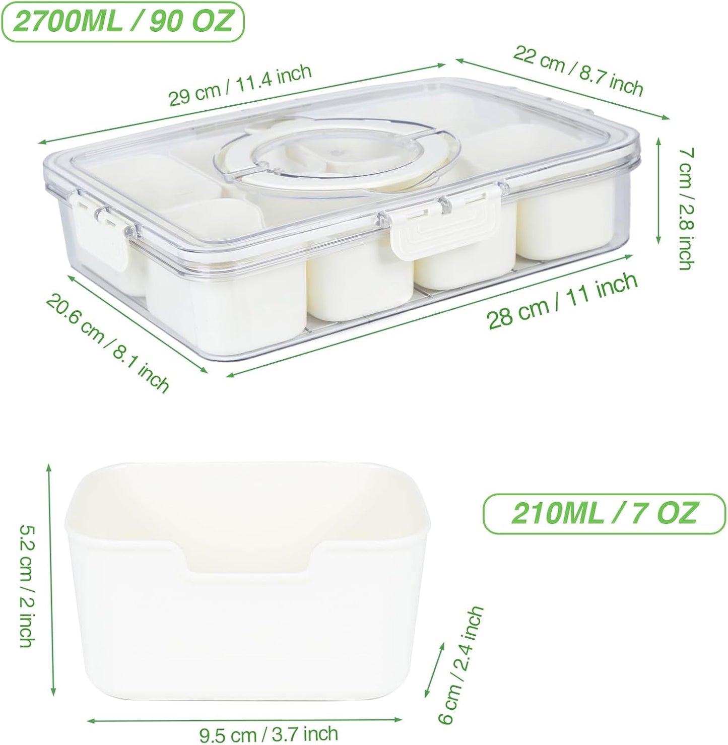 shopwithgreen Divided Serving Tray with Lid and Handle, Portable Snackle Box Charcuterie Container for Party, Veggies, Snack, Fruit, Nuts, Candy, Christmas Tray Snack Box for Entertaining, Picnic