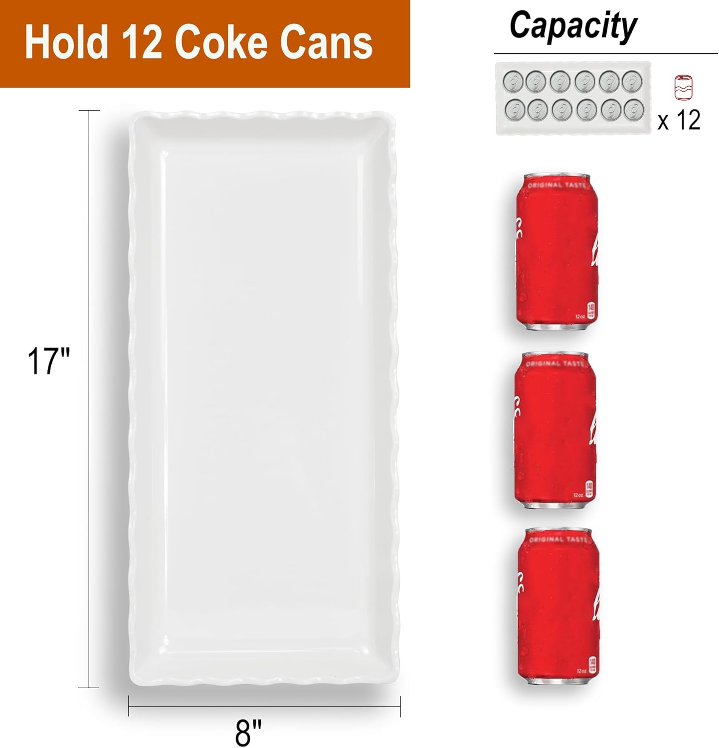 KAQAHIDO 17" x 8" x 1.5" White Serving Tray Set, Wave Edge Melamine Platters for Cookie, Appetizer, Charcuterie, Snack, Dessert, Party Food Display, Stackable, Set of 2