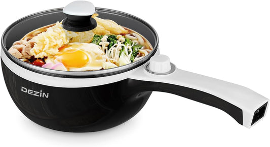 Dezin Hot Pot Electric Upgraded, Non-Stick Sauté Pan, Rapid Noodles Electric Pot, 1.5L Mini Portable Hot Pot for Steak, Egg, Fried Rice, Ramen, Oatmeal, Soup with Power Adjustment