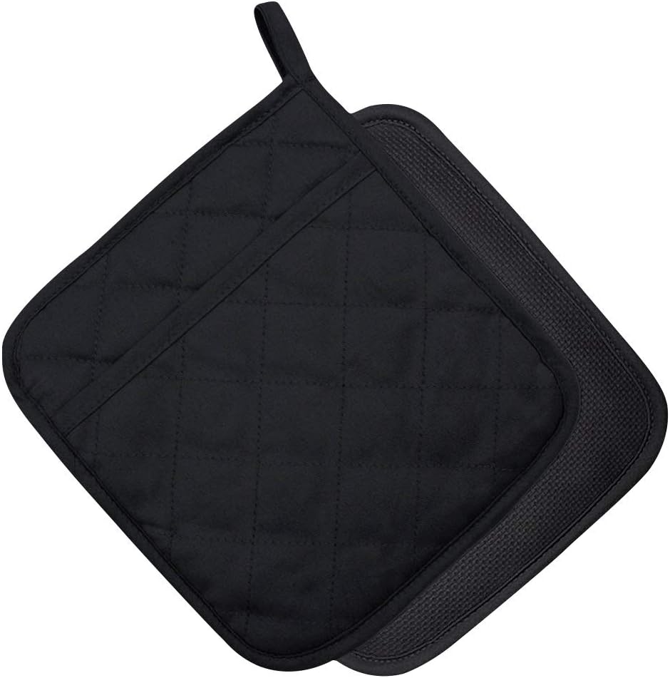 Cotton and Neoprene Oven Pads Pot Holders with Pocket 8"x8.5" Dual-Function Hot Pad Set for Finger Hand Wrist Protection Heat Resistant to 428°F Black