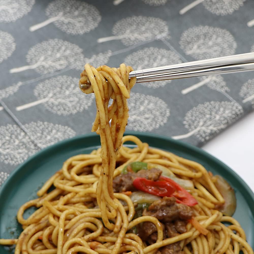 Stainless Steel Chopsticks Reusable Multicolor Lightweight 304 Metal Chopsticks Dishwasher Safe - 5 Pairs (Purple)