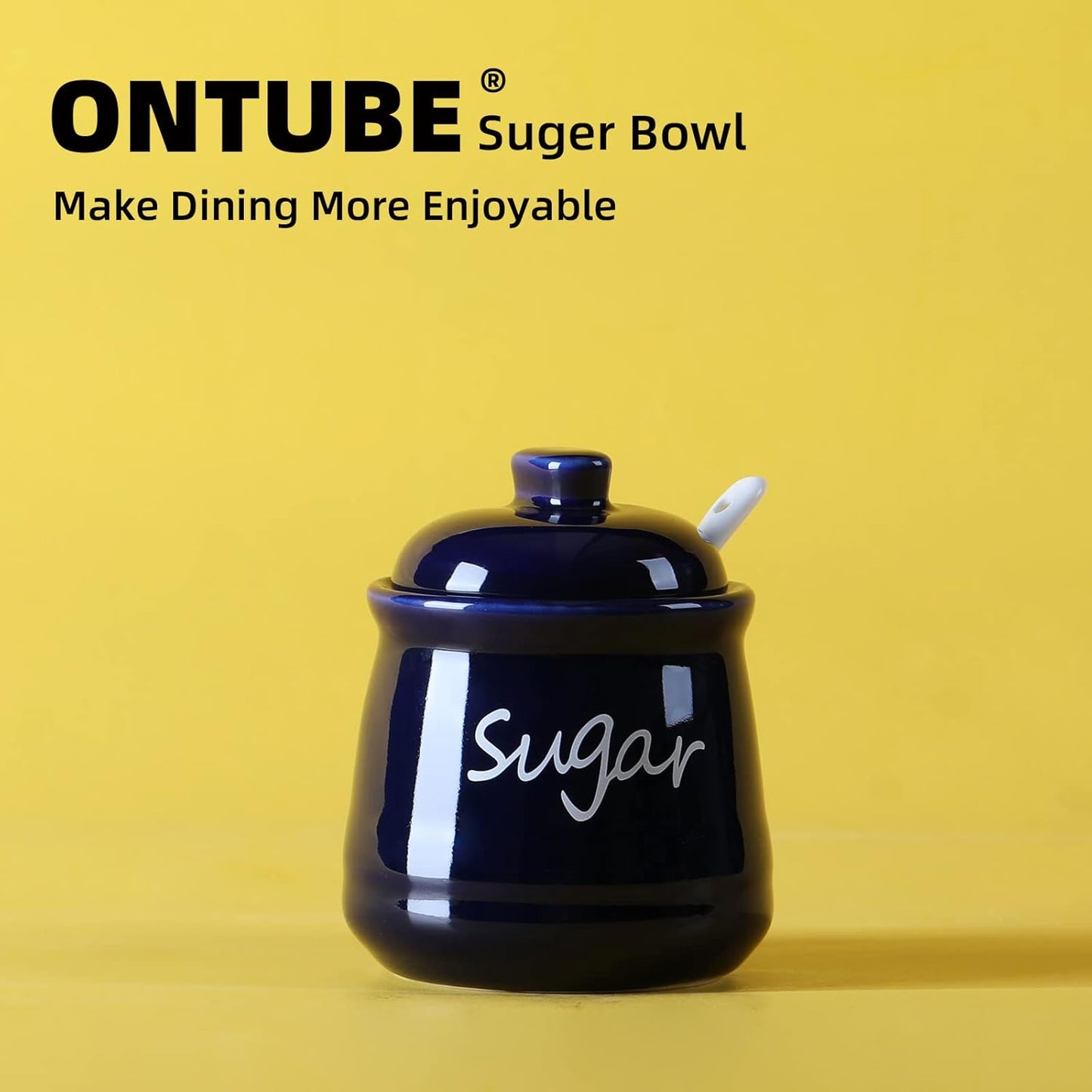 ONTUBE Ceramic Sugar Bowl with Lid and Spoon 12oz (Navy)