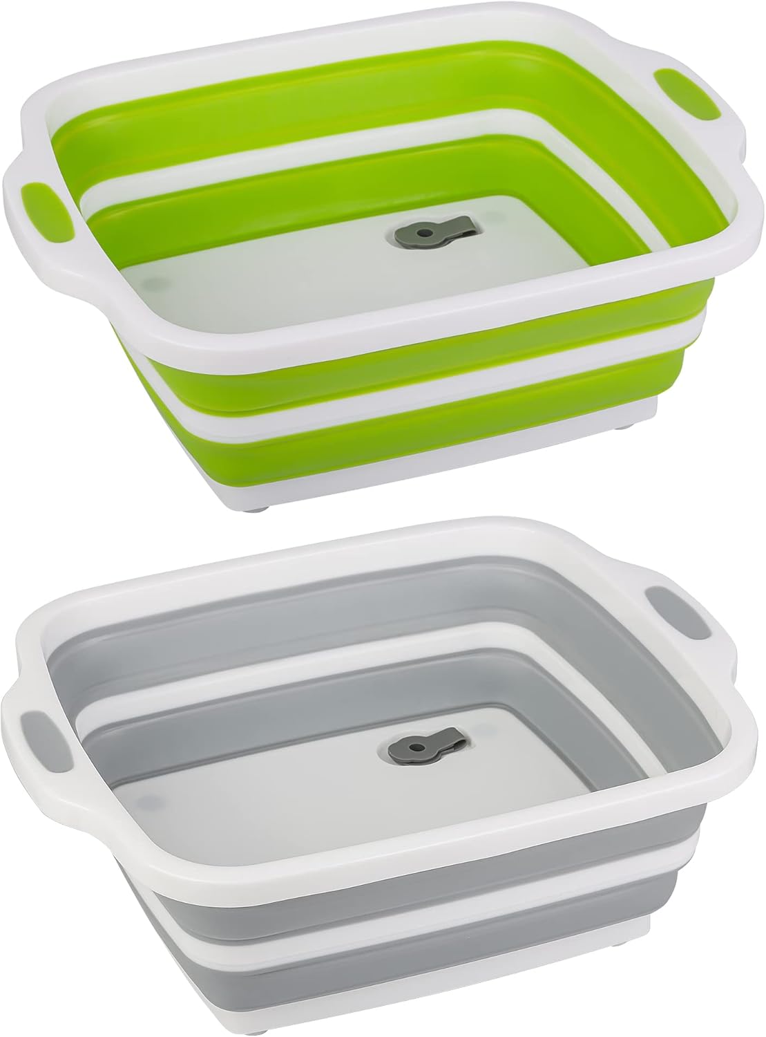 2 Pack Collapsible Cutting Board, Foldable Dish Tub with Draining Hole, Portable Chopping Board with Colander, 3 in 1 Multifunction Camping Sink for Washing Dish, Bowl, Vegetables and Fruit