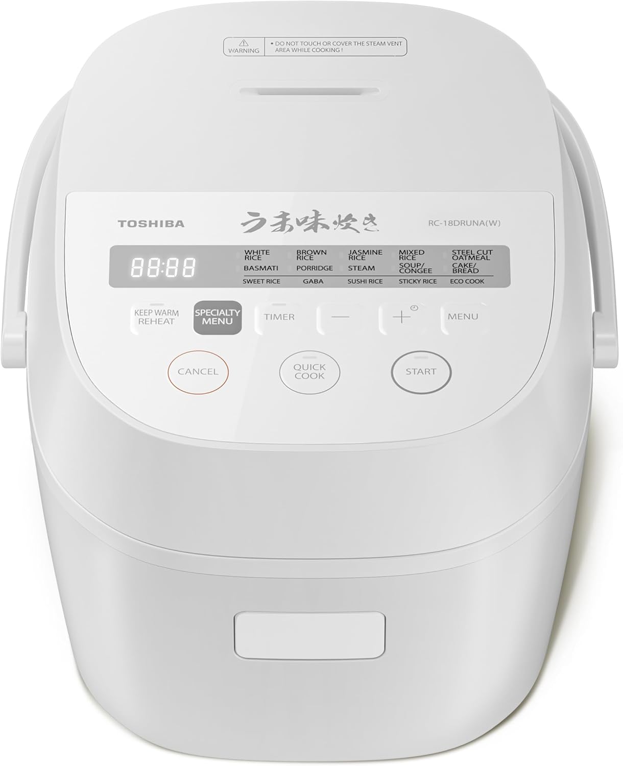 TOSHIBA Umami Smart Rice Cooker 10-Cup Uncooked, Fuzzy Logic, 15-in-1 Functions, Digital Display, Delay Timer, Keep Warm, Nonstick Inner Pot, White