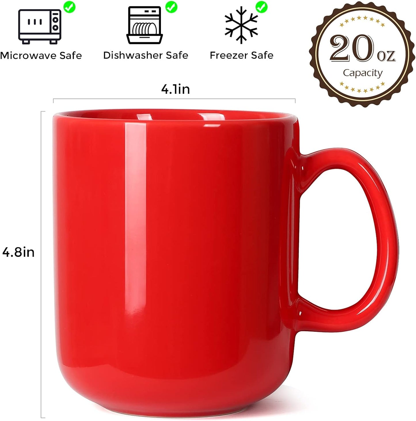 Smilatte 20 OZ Large Coffee Mug, M016 Plain Ceramic Boss Big Tea Cup with Handle for Dad Men, Set of 2, Red