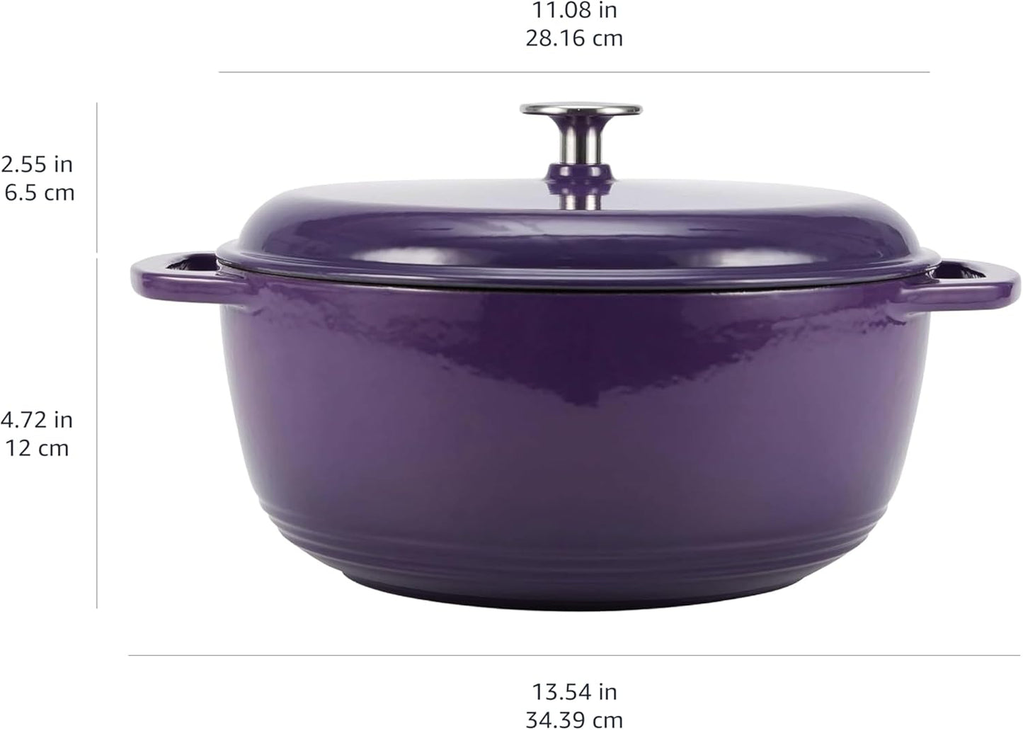 Amazon Basics Cast Iron Dutch Oven Pot with Lid, Enameled, Round, Dual Handles, Heavy-Duty, Medium, 6-Quart, Purple