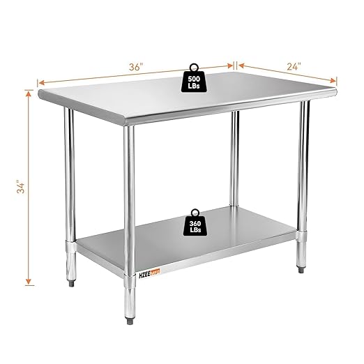 Stainless Steel Table for Prep & Work 24 x 36 inches,3ft,Heavy Duty Metal Table with Adjustable Undershelf for Commercial Kitchen, Restaurant, Home, Hotel, Laundry Room,Garage, Workshops