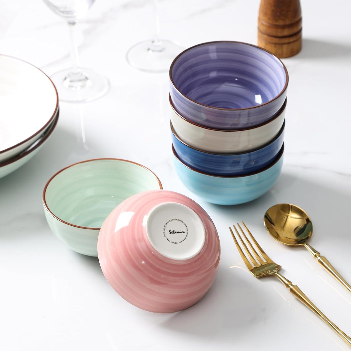 Selamica Ceramic Mini Bowls, 4 OZ Dipping Bowls, 3.5 Inch Gradient Color Set of 6, Microwave & Dishwasher Safe