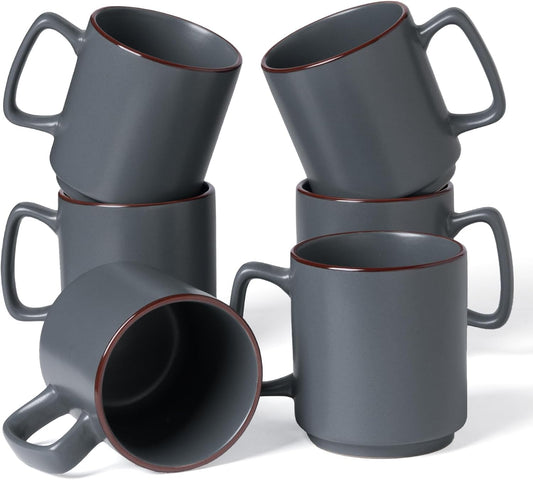 famiware Coffee Mugs Set of 6, Nebula 14oz Coffee Mugs, Ceramic Cup Set with Handle for Latte, Tea, Milk, Cappuccino, Cocoa, Charcoal