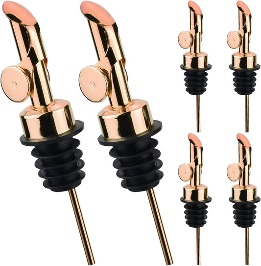 Pafusen 6 Pack Auto Flip Olive Oil Dispenser, Liquor Pour Spout, Oil Dispenser for Kitchen, Easily Turn Your Bottles into Dispensers for Liquor, Coffee Syrup or Oils, Weighted Pourer, Rose Gold