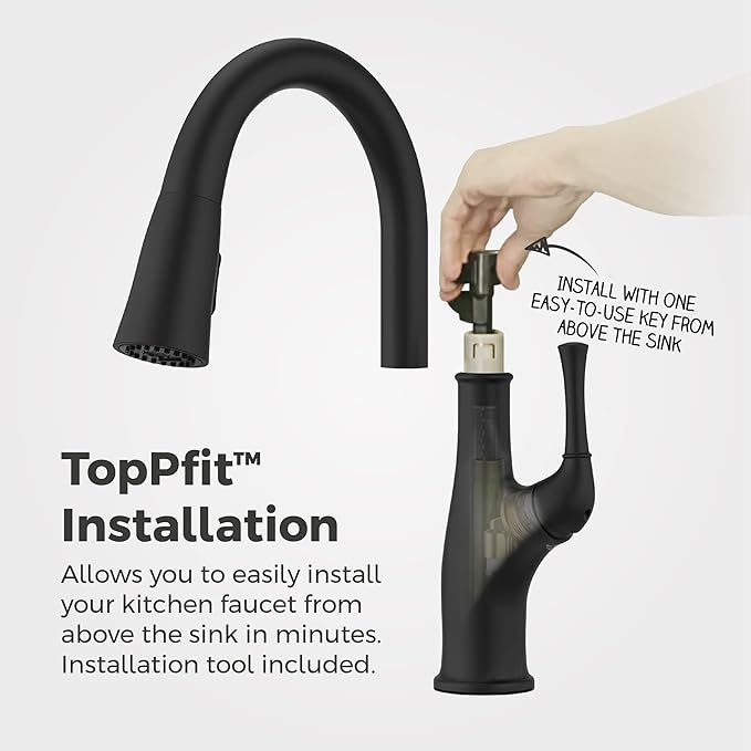 Pfister Alderwood Kitchen Faucet with Pull Down Sprayer and Soap Dispenser, Single Handle, NSF Certified, Matte Black Finish, F5297AWB