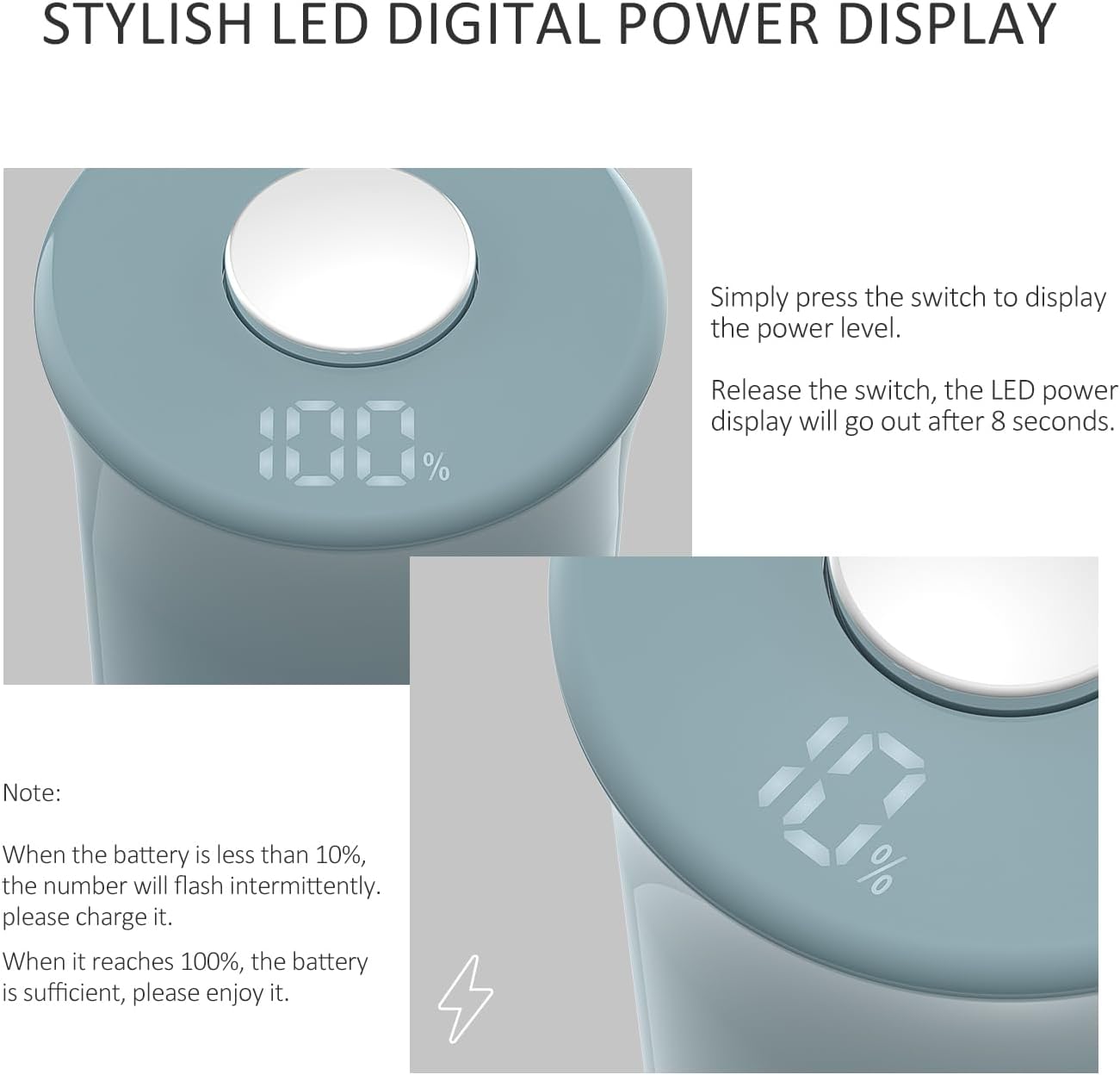 Salt and Pepper Grinder Set with LED Power Display,Larger Capacity Salt and Pepper Shakers Set Electric Rechargeable with Flexible Coarsenes,LED Light,One Hand Operation for Kitchen(Blue)