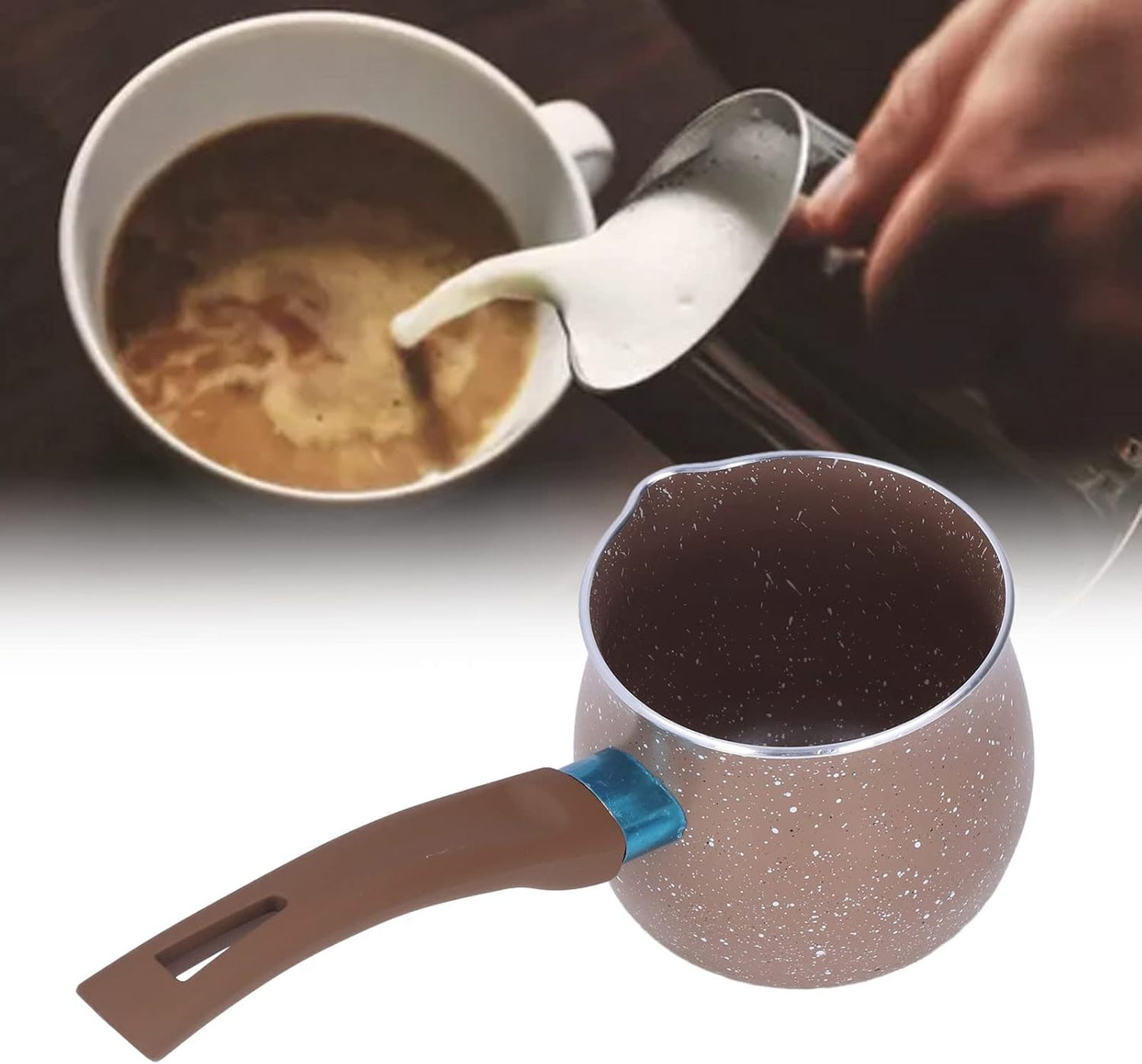 Mini Milk Pan, Mini Non Stick Pot, Butter Warmer Pot, Aluminium Alloy for Home Kitchen Mini Milk Pan Single Handle 9cm Diameter Anti Scalding Saucepan Cooking Pot Stone Pot(brown)