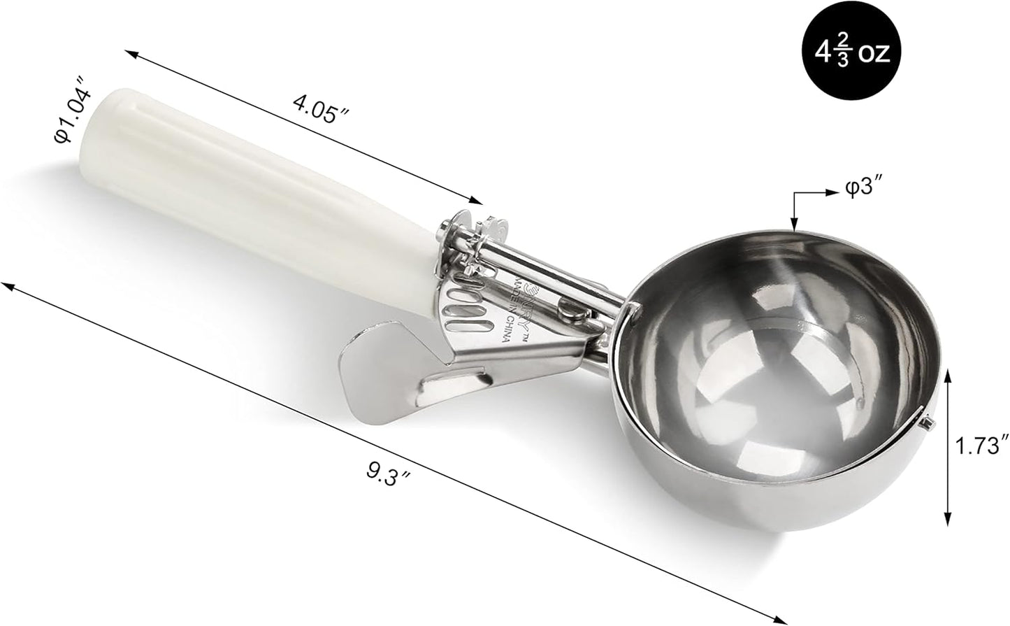 New Star Foodservice 34745 Commercial-Grade Thumb Press Food Disher/Ice Cream Scoop, 18/8 Stainless Steel, 4.67 oz, Size 6, White