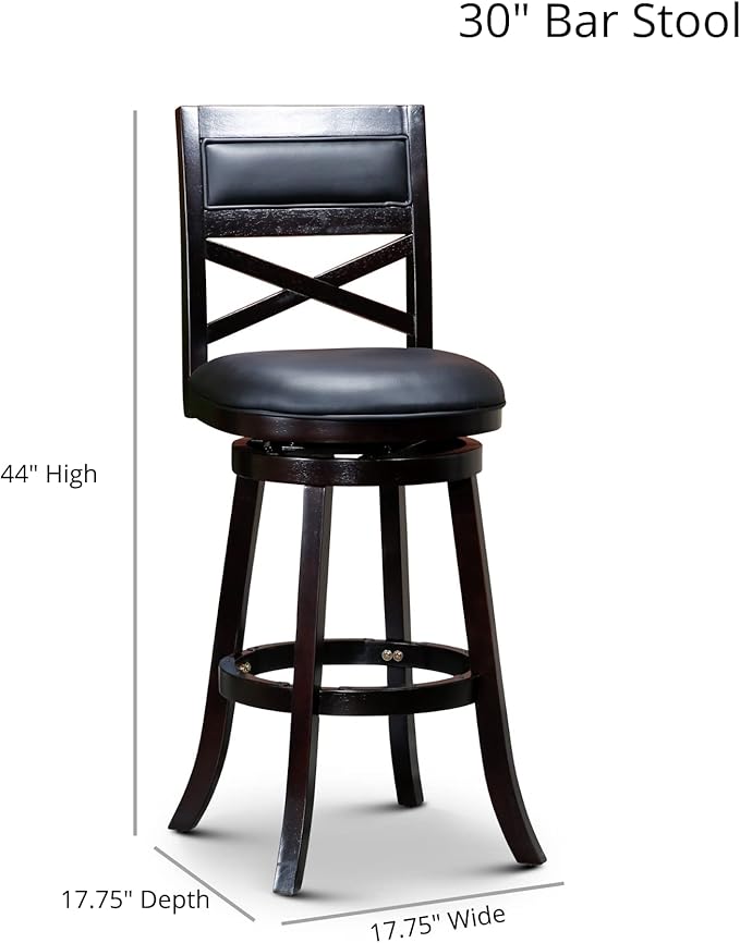 DTY Indoor Living Meeker X Back Fabric Swivel Stool, 30” Bar Height, Cherry Finish, Charcoal Fabric Seat