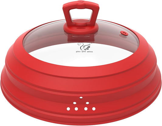 Microwave Splatter Cover Vented Glass Splatter Guard Lid with Collapsible Silicone for Food as Pot Cover Plate 10.8 inch