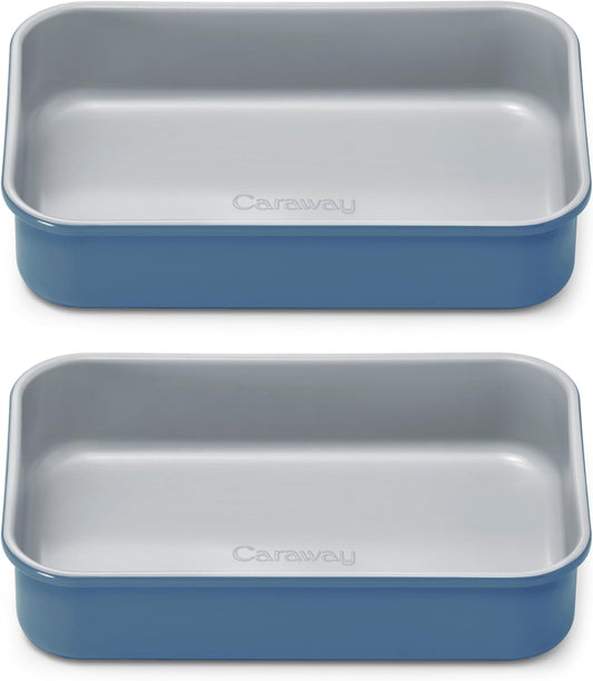 Caraway Nonstick 9” x 6.5” Small Rectangle Baking Pan Duo – Non-Toxic, PTFE & PFOA Free – Aluminized Steel Core – Deep Ceramic Baking Pan for Casseroles, Lasagna & More - Slate