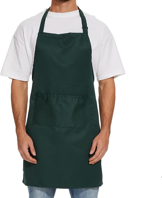 Will Well Kitchen Apron for Men and Women - 33" x 27" Oil-and-Water-Resistant with Adjustable Neck Strap and 38" Waist Ties for a Snug Fit, Lightweight with 2 Front Pockets - 1-Pack, Green